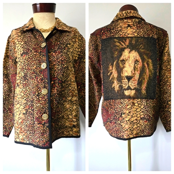 Belessa Lion Print Button-Up Jacket. Size Medium - Picture 1 of 12
